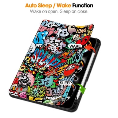 Til iPad Pro 11 (2024) Slim Fit Trifoldbart deksel Pennebrett - Graffiti