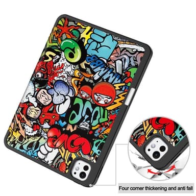 Til iPad Pro 11 (2024) Slim Fit Trifoldbart deksel Pennebrett - Graffiti