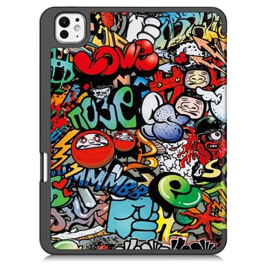 Til iPad Pro 11 (2024) Slim Fit Trifoldbart deksel Pennebrett - Graffiti