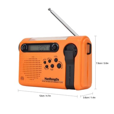 Bærbar radio LED lommelykt 2000mAh batteri SOS håndsveiv soldrevet
