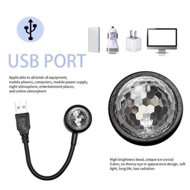 USB-lampe Takprojektor til bilsoverom DiscoBall romantisk dekor