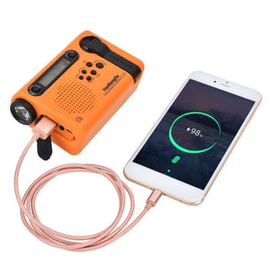 Bærbar radio LED lommelykt 2000mAh batteri SOS håndsveiv soldrevet