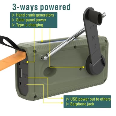 Solenergi håndsveiv DAB FM-radio lommelykt 4500mAh strømbank