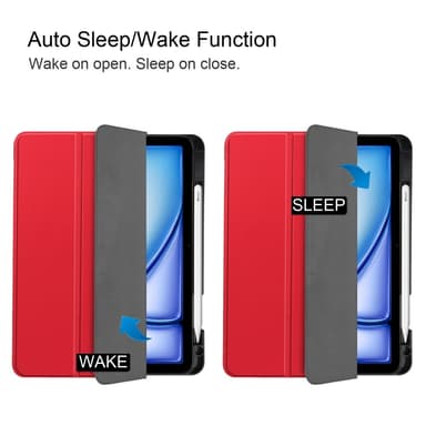 Til iPad Air 11 (2024) Slim Fit Tri-Foldbart Etui Pennebrett - Rød