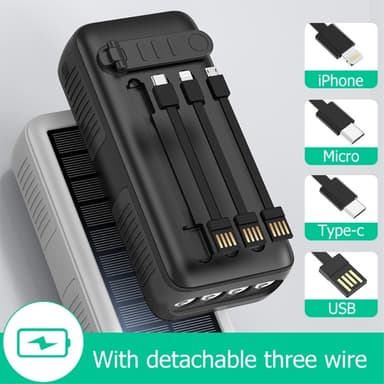 Håndsveiv 30000mAh Solar PowerBank Lightning/USB-C/mikrokabel