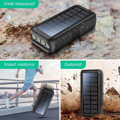 Håndsveiv 30000mAh Solar PowerBank Lightning/USB-C/mikrokabel