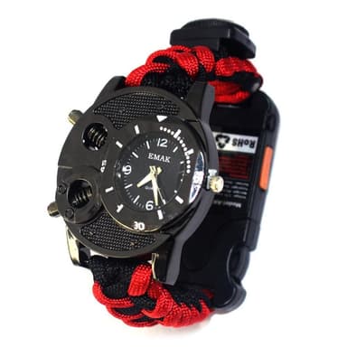 Survival Armbånd Klokke Kompasslampe - Rød/Svart