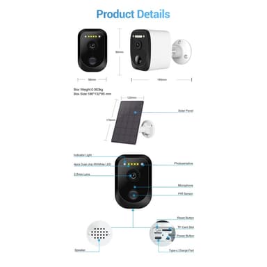 ESCAM QF370 3MP WiFi-kamera PIR nattsyn IP-kamera Solcellepanel