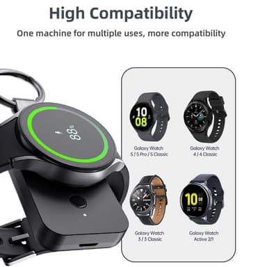 Qi trådløs strømbank til Samsung Galaxy Watch 5 4 3/Klokke 5 Pro/Watch4 Classic/Active2/Gear S2 Classic
