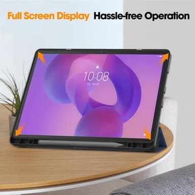 For Lenovo Idea Tab Pro Case Tri-Fold stativdeksel med penneholder - Mørk blå