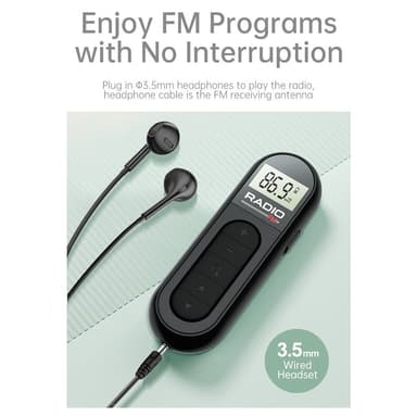 RADIO MI03 Pocket FM-radio med klips for sport/løping/møter