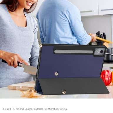For Lenovo Idea Tab Pro Case Tri-Fold stativdeksel med penneholder - Mørk blå