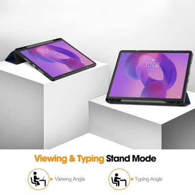 For Lenovo Idea Tab Pro Case Tri-Fold stativdeksel med penneholder - Mørk blå