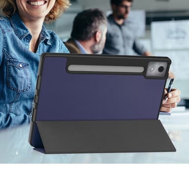 For Lenovo Idea Tab Pro Case Tri-Fold stativdeksel med penneholder - Mørk blå