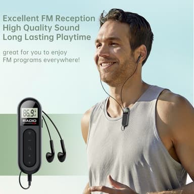 RADIO MI03 Pocket FM-radio med klips for sport/løping/møter