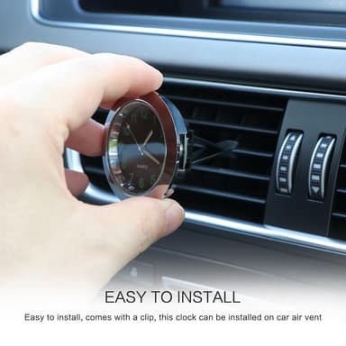 Analog klokke for bil. Air Vent Clip-On Rund Kvarts Bilinteriør - Svart