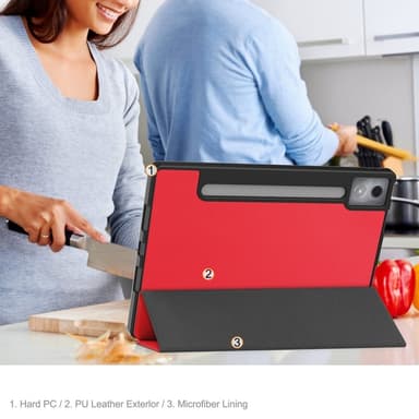 For Lenovo Idea Tab Pro Case Tri-Fold stativdeksel med penneholder - Rød