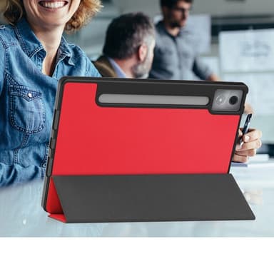 For Lenovo Idea Tab Pro Case Tri-Fold stativdeksel med penneholder - Rød
