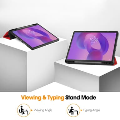 For Lenovo Idea Tab Pro Case Tri-Fold stativdeksel med penneholder - Rød