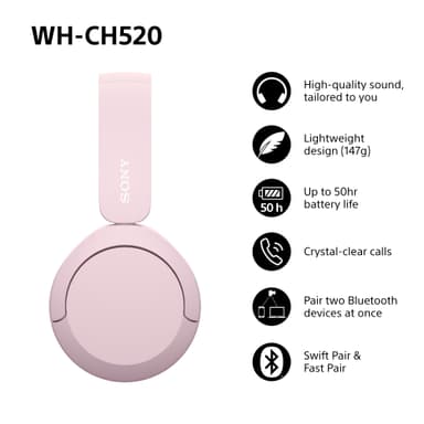 Sony WH-CH520 trådløse hodetelefoner (rosa)