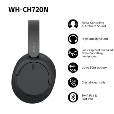 Sony WH-CH720N trådløse around-ear hodetelefoner (sort)