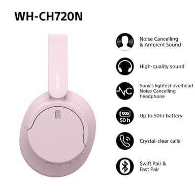Sony WH-CH720N trådløse around-ear hodetelefoner (rosa)