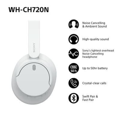 Sony WH-CH720N trådløse around-ear hodetelefoner (hvit)