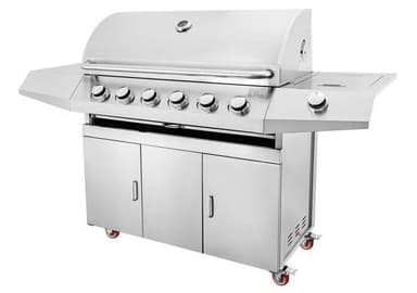 Frittstående gassgrill med 6 brennere og sidebrenner