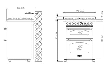 Lofra Komfyr - Dolce Vita 70 cm (2 ovner) (Sort/Messing) Gass