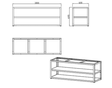 Nordic Line Svart - Udekøkken Grunnmodul 180 cm (3 moduler)