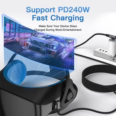 NÖRDIC vinklet 50 cm USB4 USB-C til C nylonflettet kabel PD3.1 240W 40G 8K60Hz 4K144Hz grå