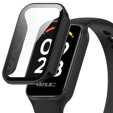 Beskyttelsesdeksel med herdet film for Xiaomi Band 8 Active og Redmi Band 2 - Svart