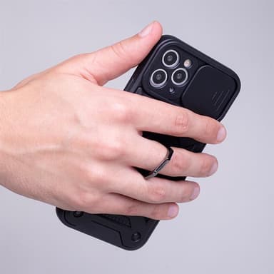 Etui med kamerabeskyttelse og ring for iPhone 16 - Svart