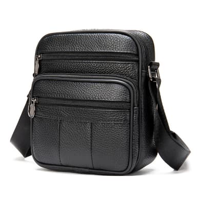 Crossbody-veske i ekte skinn Sort