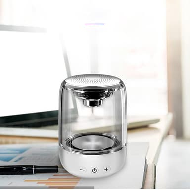 Bærbar Bluetooth 5.3-høyttaler med LED-lys – gjennomsiktig design, trådløs lydopplevelse Hvit