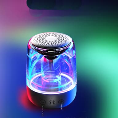 Bærbar Bluetooth 5.3-høyttaler med LED-lys – gjennomsiktig design, trådløs lydopplevelse Sort