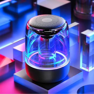 Bærbar Bluetooth 5.3-høyttaler med LED-lys – gjennomsiktig design, trådløs lydopplevelse Sort