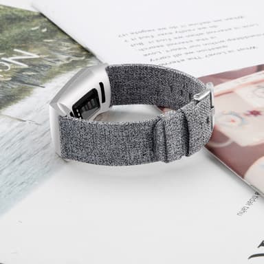 Fitbit Charge 3/4 armbånd canvas grå (L)