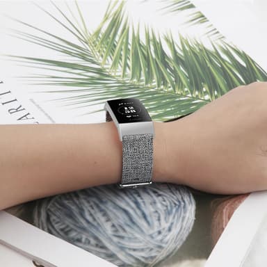 Fitbit Charge 3/4 armbånd canvas grå (L)