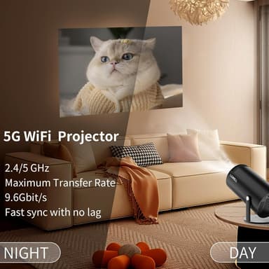 NÖRDIC Mini Portable Projector 4K 1080P Full HD-støtte Android 11 & Netflix – WiFi 6, BT 5.0, 180° rotasjon, hjemmekinoprojektor