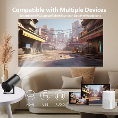NÖRDIC Mini Portable Projector 4K 1080P Full HD-støtte Android 11 & Netflix – WiFi 6, BT 5.0, 180° rotasjon, hjemmekinoprojektor