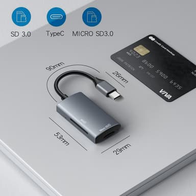 NÖRDIC USB-C 3.0 Kortleser 2 spor SD3.0, MicroSD3.0 UHS-I