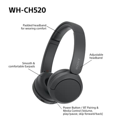 Sony WH-CH520 trådløse on-ear hodetelefoner (sort)