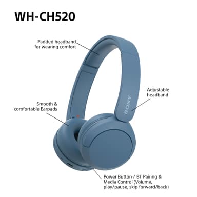 Sony WH-CH520 trådløse on-ear hodetelefoner (blå)