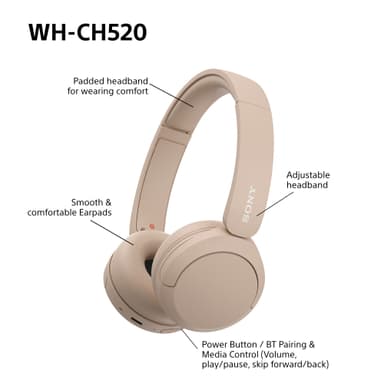 Sony WH-CH520 trådløse on-ear hodetelefoner (beige)