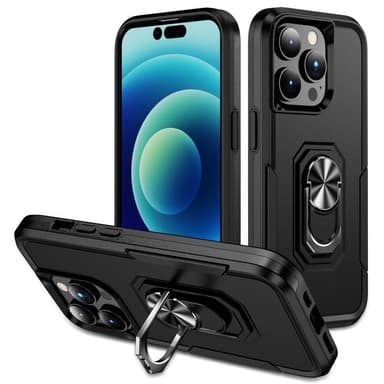 iPhone 14 Pro Max Hybrid-deksel Med Fingerring & Metallplate - Svart