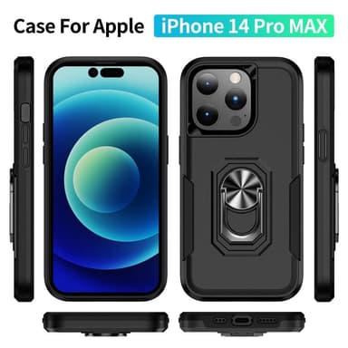 iPhone 14 Pro Max Hybrid-deksel Med Fingerring & Metallplate - Svart