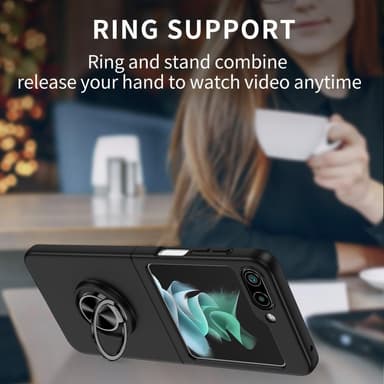Til Samsung Galaxy Z Flip5 5G Dekseldeksel Ring Bilfeste - Svart