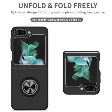 Til Samsung Galaxy Z Flip5 5G Dekseldeksel Ring Bilfeste - Svart