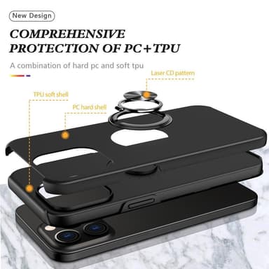 Til iPhone 15 Pro Hybrid Deksel Med Fingerring - Svart